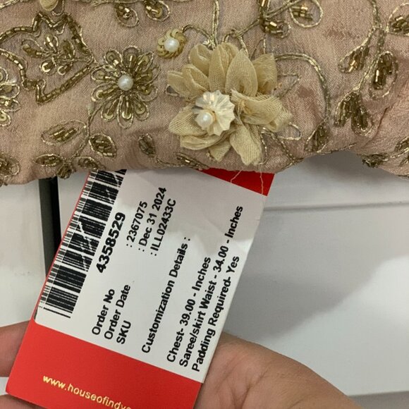 NWT - Beige Lehenga Set With Floral Sequin Cutdana Hand Embroidered Blouse - L - Picture 5 of 16